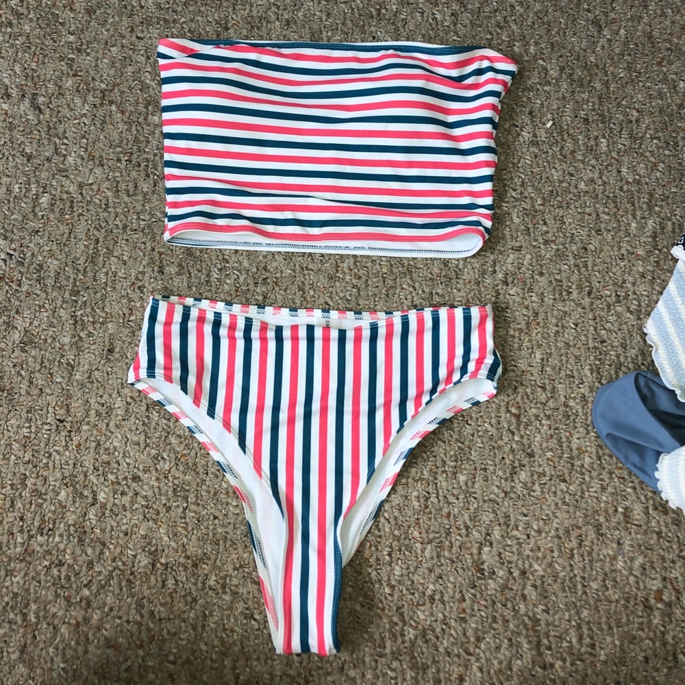Pink and blue high waisted bikini